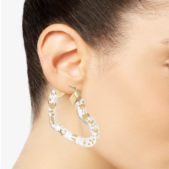 INC Gold Glitter-Heart Hoop Earrings - Picture 3 of 5